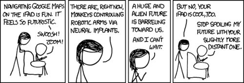 A common reaction to first the first use of an iPad, the new device from Apple, is that it “feels like the future.” This means that the experience is so novel that one is surprised to see it in reality, rather than their imagination.
The Author would like to remind us that there are other, non-commercial breakthroughs being made as well that also seem futuristic.&nbsp;
That is all.